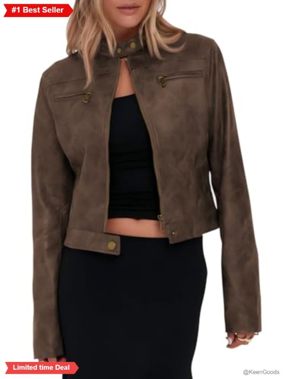 Faux Leather Cropped Moto Jacket Zip Up Stand Collar Casual